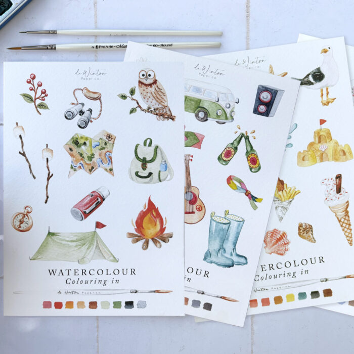 Wander & Watercolour: 4-Book Travel-Themed Colouring Bundle: Beach•Camping • London • Festival