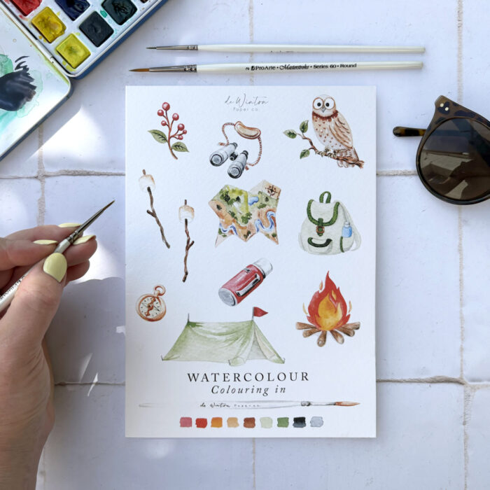 Camp & Colour: A Watercolour Adventure – Camping-Themed Watercolour Colouring Book for Beginners