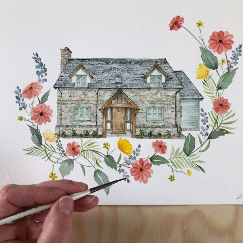 Commissioned Artwork, commissioned watercolour, home portrait