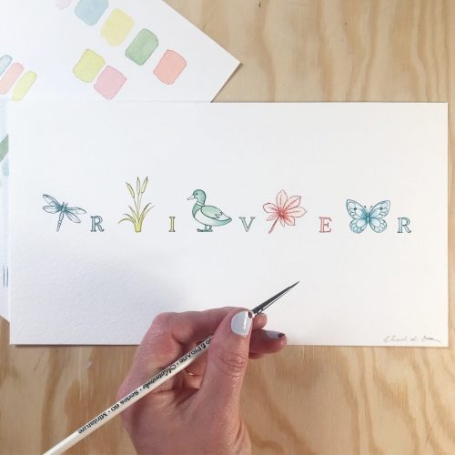 Commissioned Artwork, commissioned watercolour, baby name,