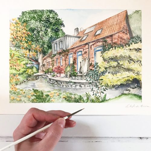 Commissioned Artwork, commissioned watercolour, home portrait