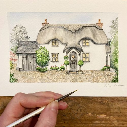 Commissioned Artwork, commissioned watercolour, home portrait