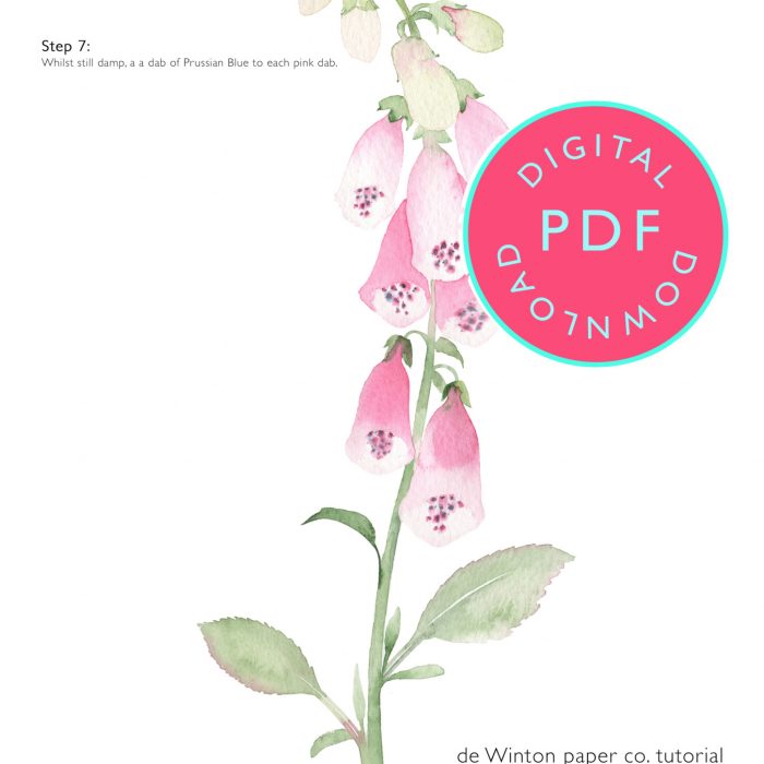 foxglove watercolour tutorial, pdf tutorial, download, digital download, digital tutorial , flower watercolour tutorial, how to paint flowers,